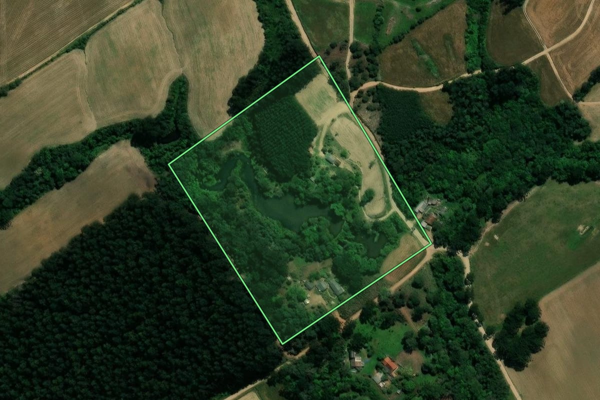 Imagem de satélite do imóvel rural em Prudentópolis (PR), com o contorno declarado no CAR desenhado por cima.