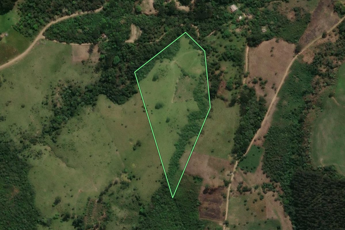 Imagem de satélite do imóvel rural em Prudentópolis (PR), com o contorno declarado no CAR desenhado por cima.