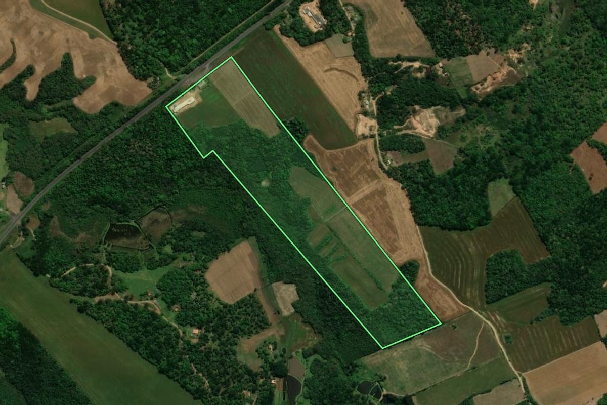 Imagem de satélite do imóvel rural em Prudentópolis (PR), com o contorno declarado no CAR desenhado por cima.