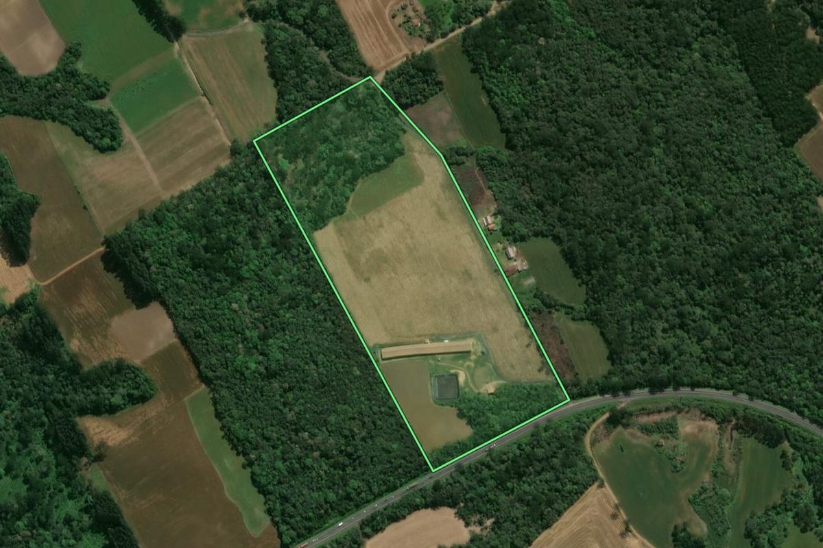 Imagem de satélite do imóvel rural em Prudentópolis (PR), com o contorno declarado no CAR desenhado por cima.