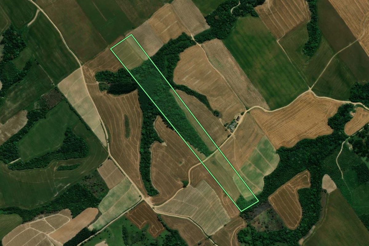 Imagem de satélite do imóvel rural em Prudentópolis (PR), com o contorno declarado no CAR desenhado por cima.
