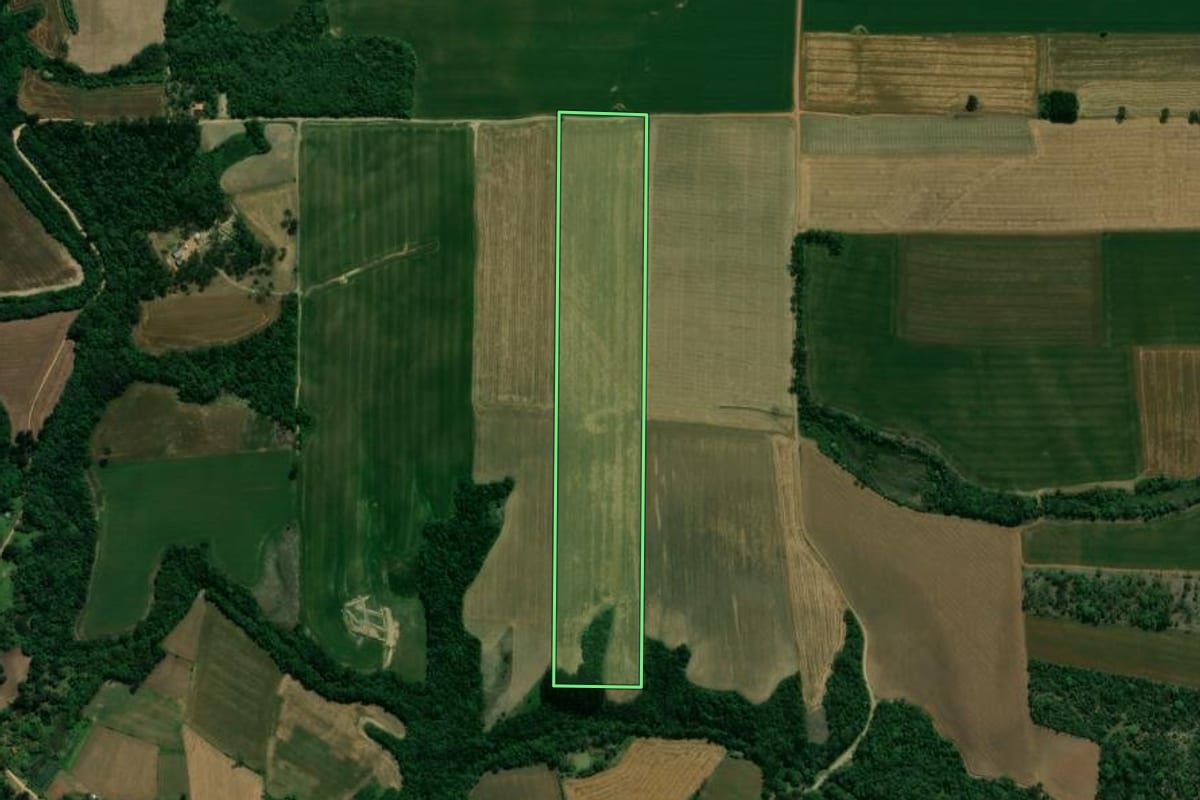 Imagem de satélite do imóvel rural em Prudentópolis (PR), com o contorno declarado no CAR desenhado por cima.
