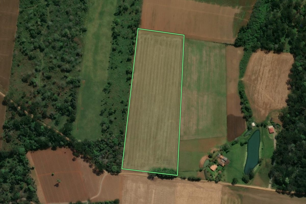 Imagem de satélite do imóvel rural em Prudentópolis (PR), com o contorno declarado no CAR desenhado por cima.