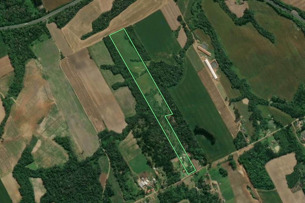 Imagem de satélite do imóvel rural em Prudentópolis (PR), com o contorno declarado no CAR desenhado por cima.