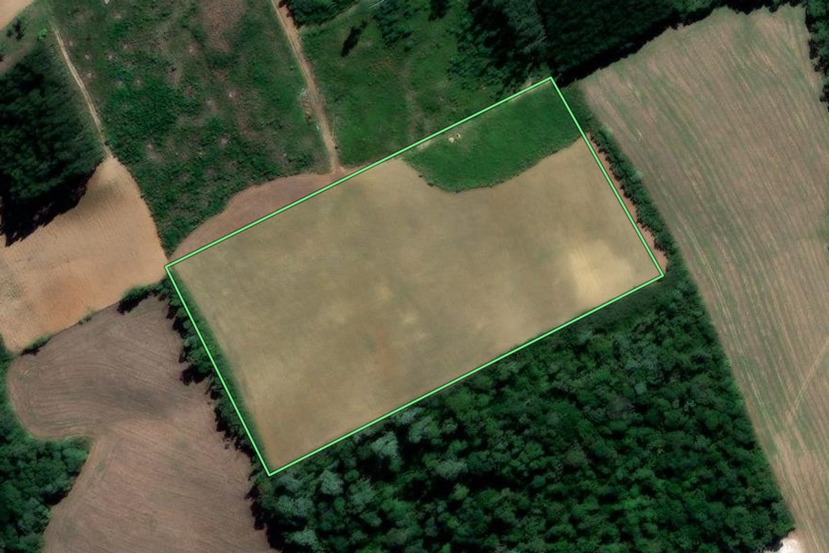 Imagem de satélite do imóvel rural em Prudentópolis (PR), com o contorno declarado no CAR desenhado por cima.