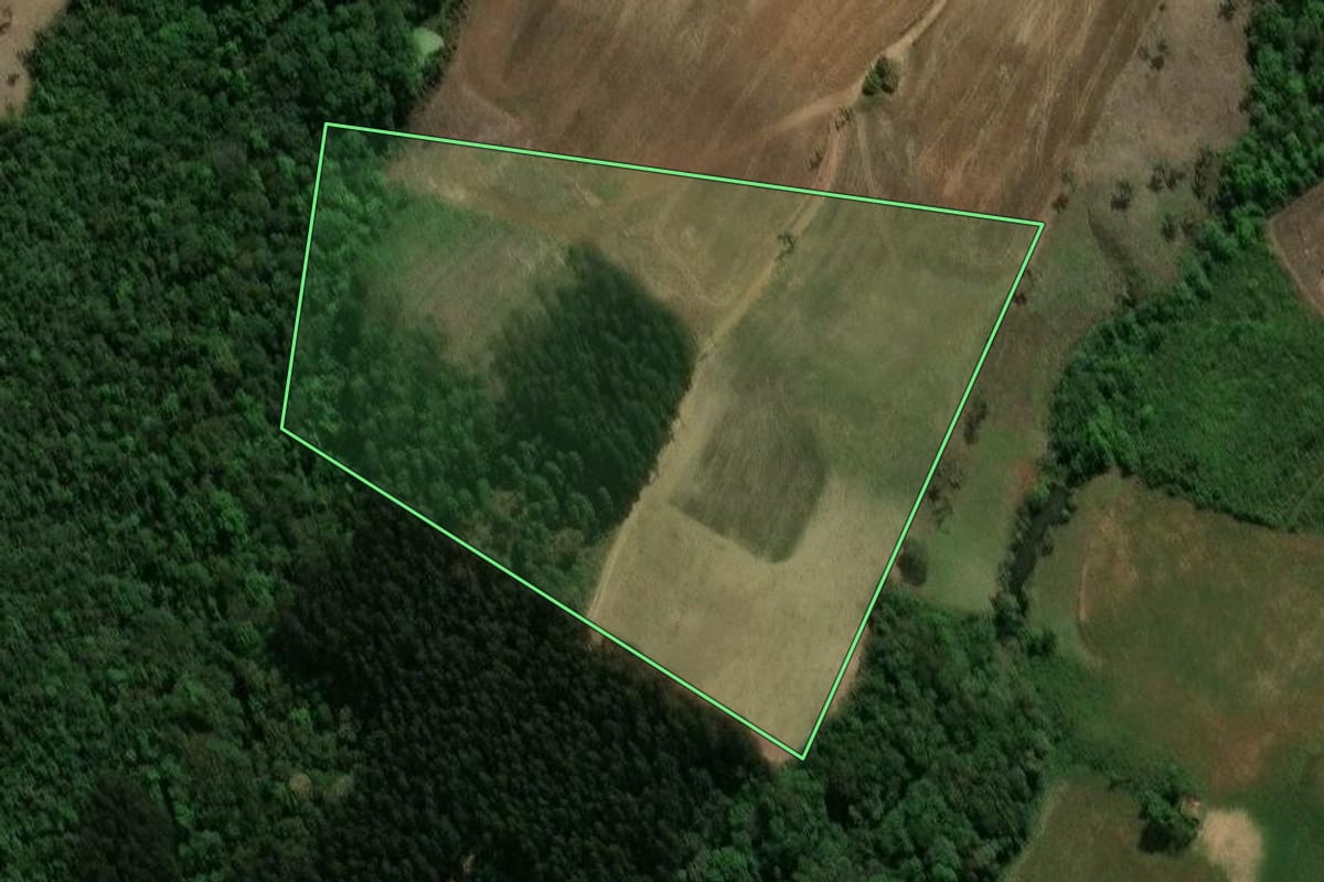 Imagem de satélite do imóvel rural em Prudentópolis (PR), com o contorno declarado no CAR desenhado por cima.