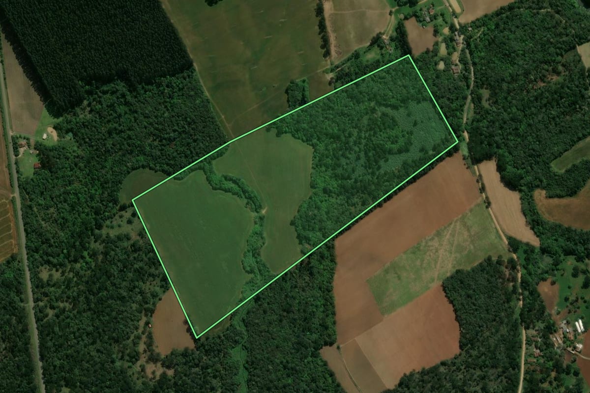 Imagem de satélite do imóvel rural em Prudentópolis (PR), com o contorno declarado no CAR desenhado por cima.
