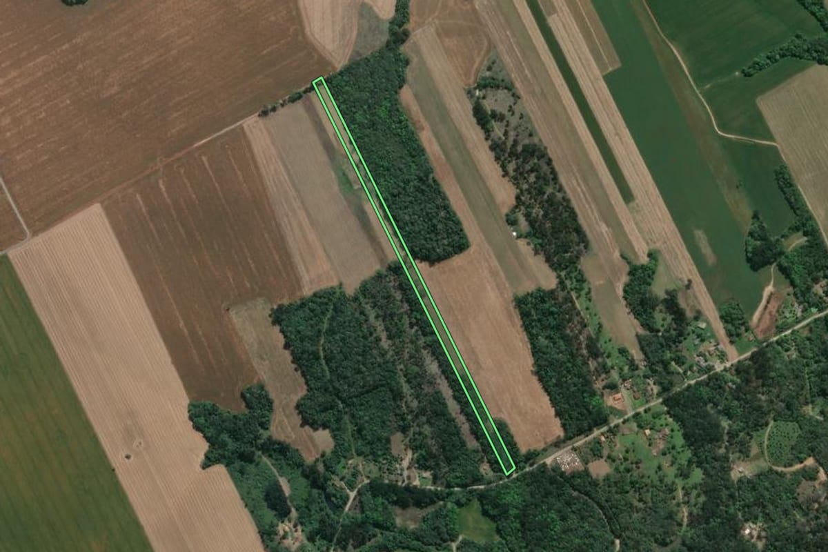 Imagem de satélite do imóvel rural em Prudentópolis (PR), com o contorno declarado no CAR desenhado por cima.