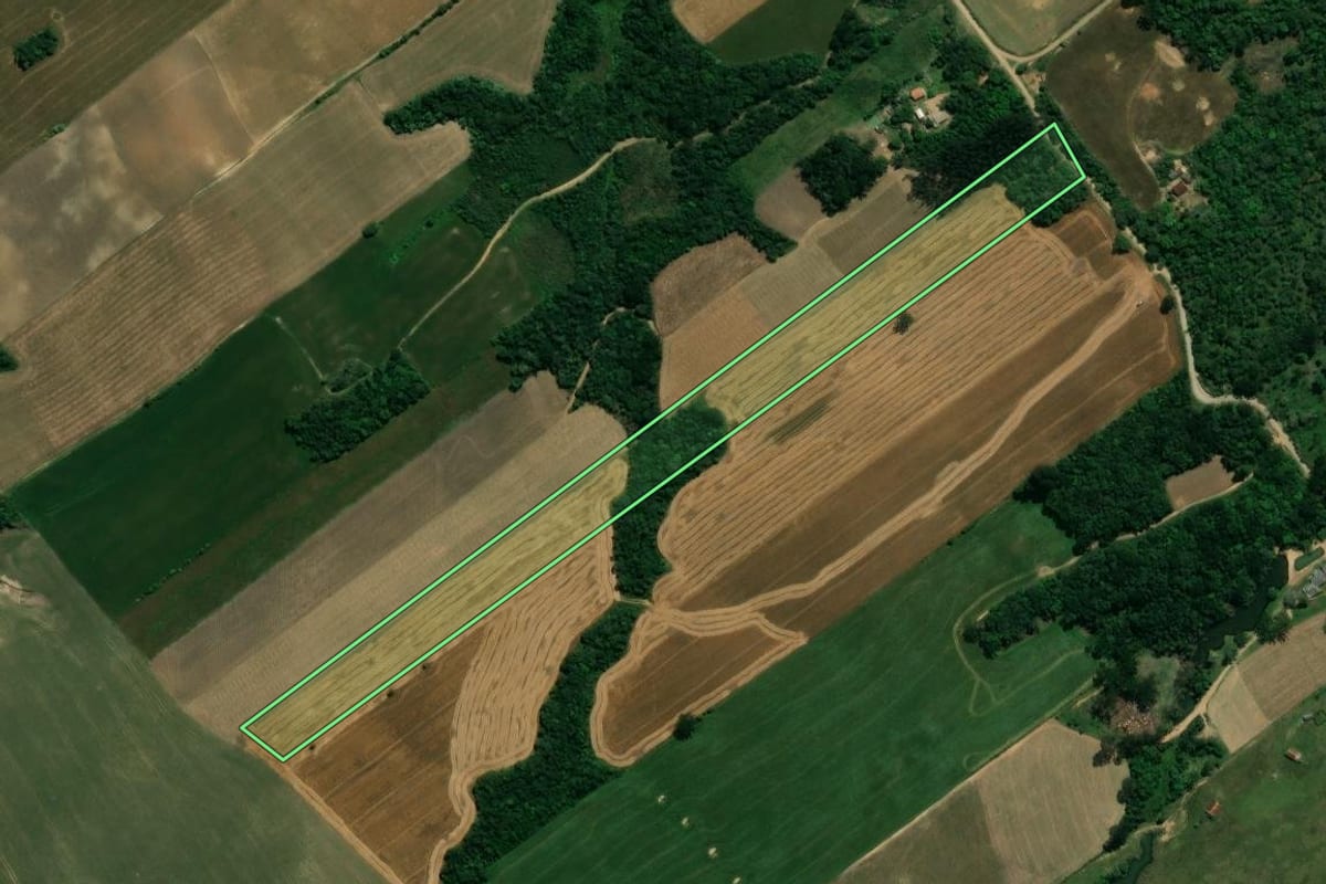 Imagem de satélite do imóvel rural em Prudentópolis (PR), com o contorno declarado no CAR desenhado por cima.