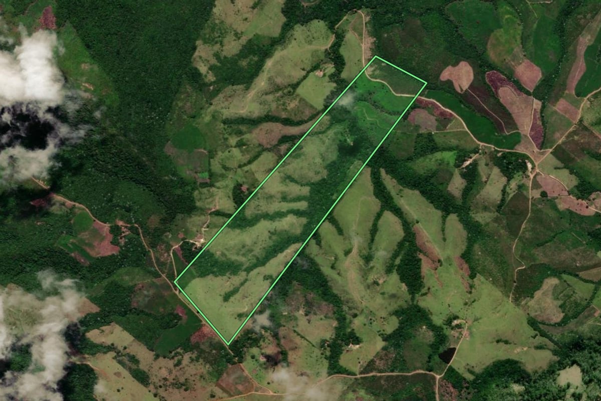 Imagem de satélite do imóvel rural em Prudentópolis (PR), com o contorno declarado no CAR desenhado por cima.