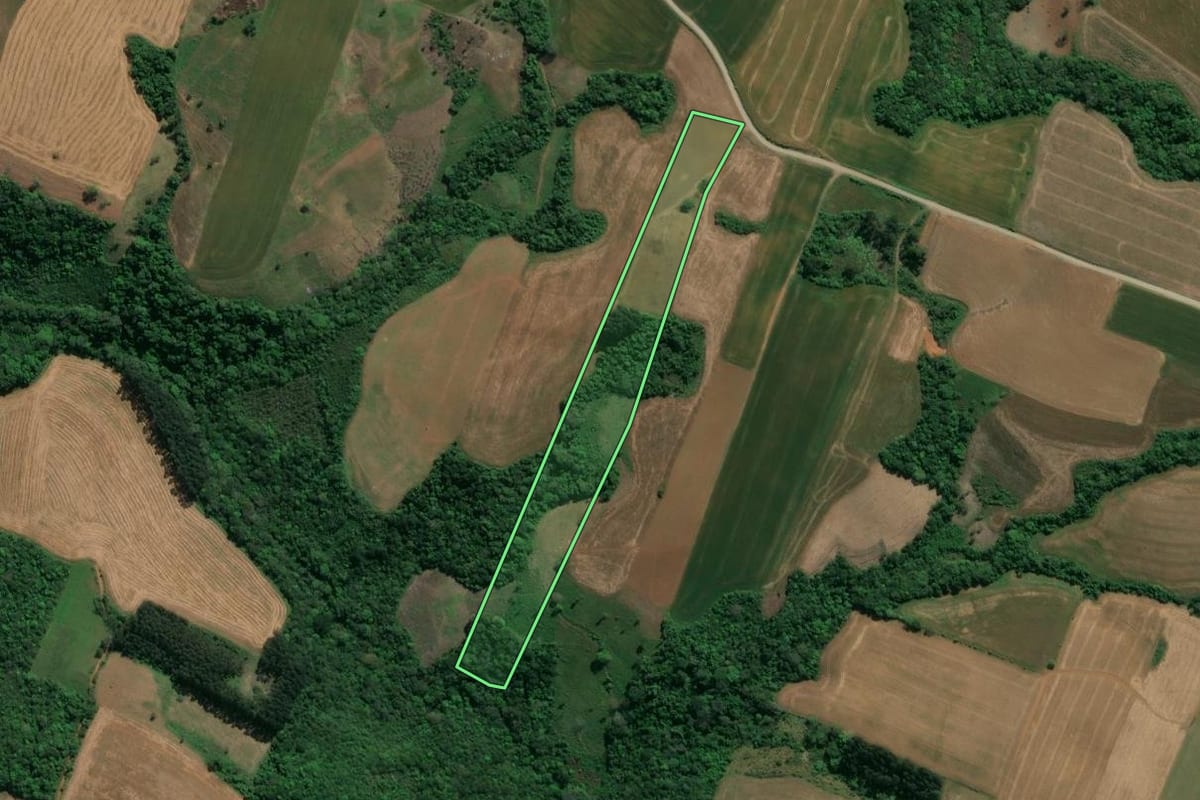 Imagem de satélite do imóvel rural em Prudentópolis (PR), com o contorno declarado no CAR desenhado por cima.