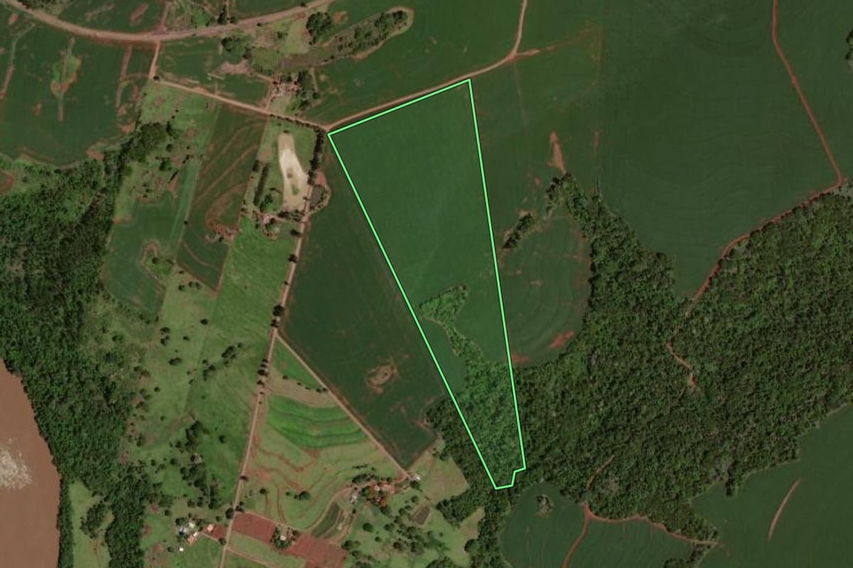 Imagem de satélite do imóvel rural em Quarto Centenário (PR), com o contorno declarado no CAR desenhado por cima.