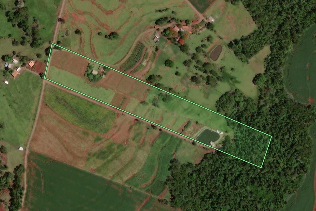 Imagem de satélite do imóvel rural em Quarto Centenário (PR), com o contorno declarado no CAR desenhado por cima.