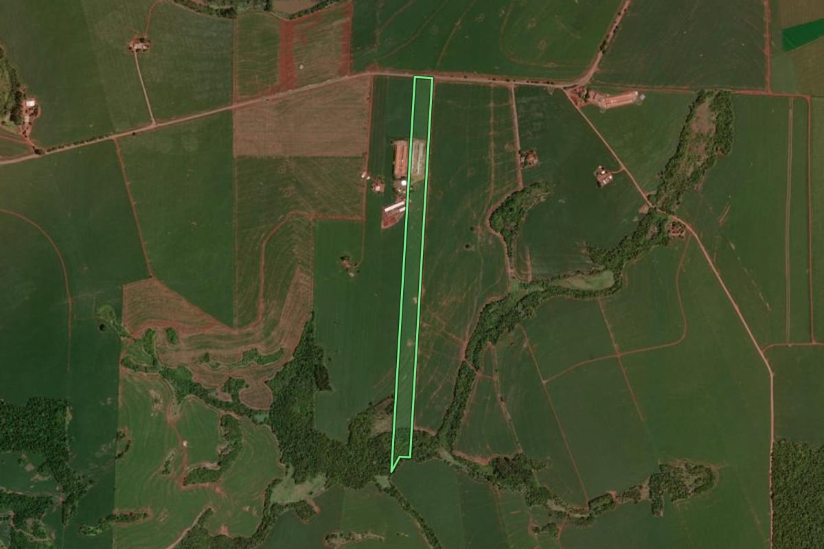 Imagem de satélite do imóvel rural em Quarto Centenário (PR), com o contorno declarado no CAR desenhado por cima.