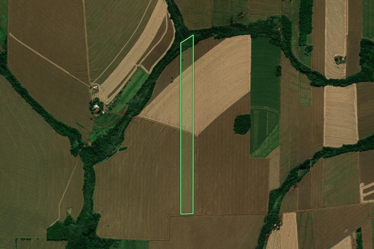 Imagem de satélite do imóvel rural em Quarto Centenário (PR), com o contorno declarado no CAR desenhado por cima.