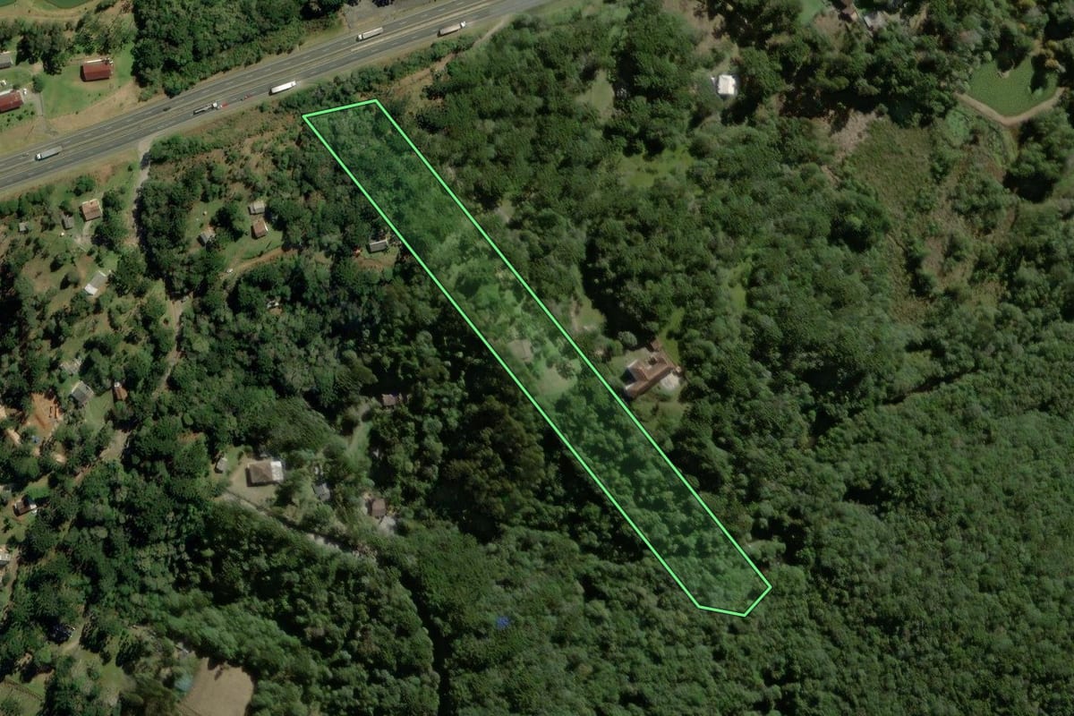 Imagem de satélite do imóvel rural em Quatro Barras (PR), com o contorno declarado no CAR desenhado por cima.