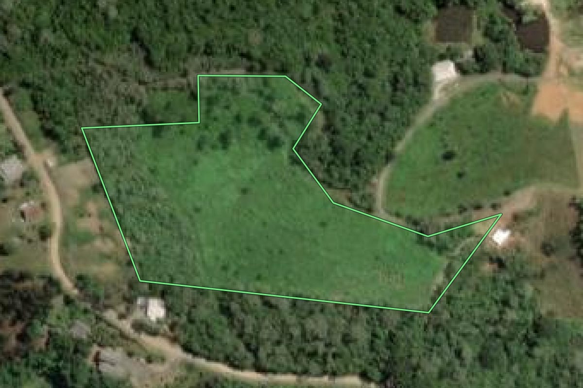 Imagem de satélite do imóvel rural em Quatro Barras (PR), com o contorno declarado no CAR desenhado por cima.