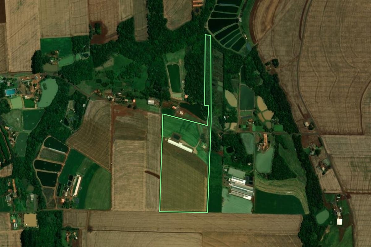 Imagem de satélite do imóvel rural em Quatro Pontes (PR), com o contorno declarado no CAR desenhado por cima.