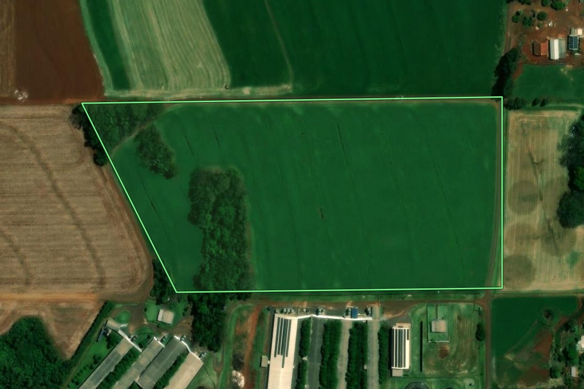 Imagem de satélite do imóvel rural em Quatro Pontes (PR), com o contorno declarado no CAR desenhado por cima.