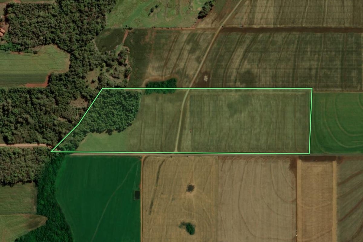 Imagem de satélite do imóvel rural em Quatro Pontes (PR), com o contorno declarado no CAR desenhado por cima.