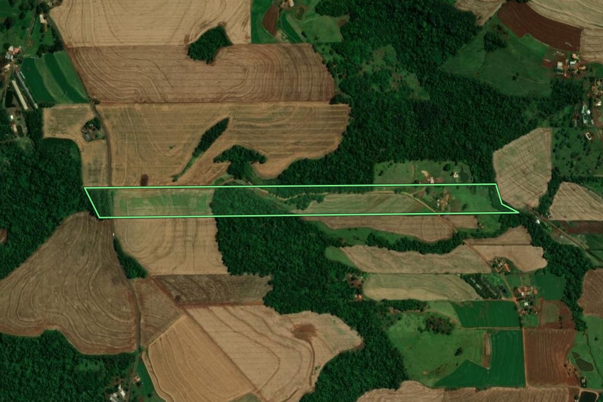 Imagem de satélite do imóvel rural em Quatro Pontes (PR), com o contorno declarado no CAR desenhado por cima.