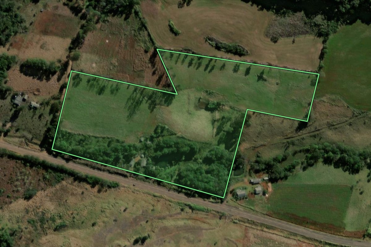 Imagem de satélite do imóvel rural em Quedas do Iguaçu (PR), com o contorno declarado no CAR desenhado por cima.