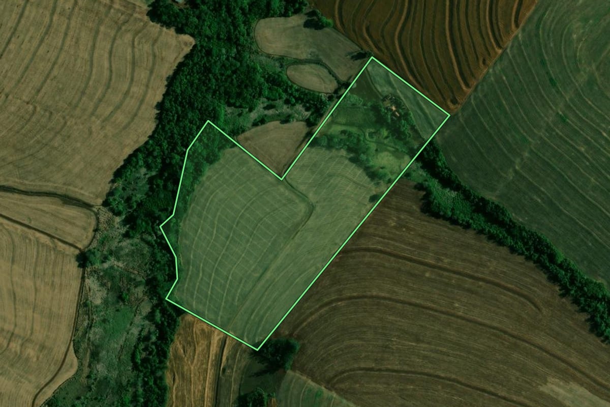 Imagem de satélite do imóvel rural em Quinta do Sol (PR), com o contorno declarado no CAR desenhado por cima.