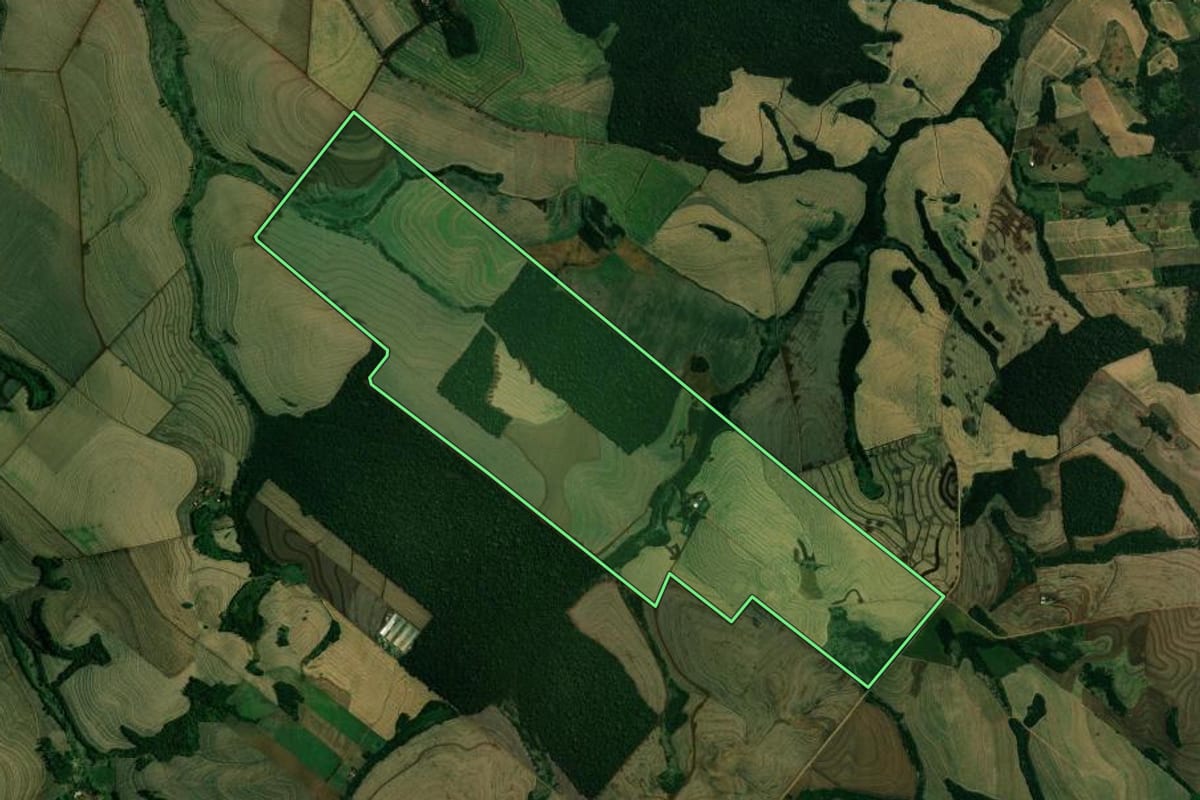 Imagem de satélite do imóvel rural em Quinta do Sol (PR), com o contorno declarado no CAR desenhado por cima.
