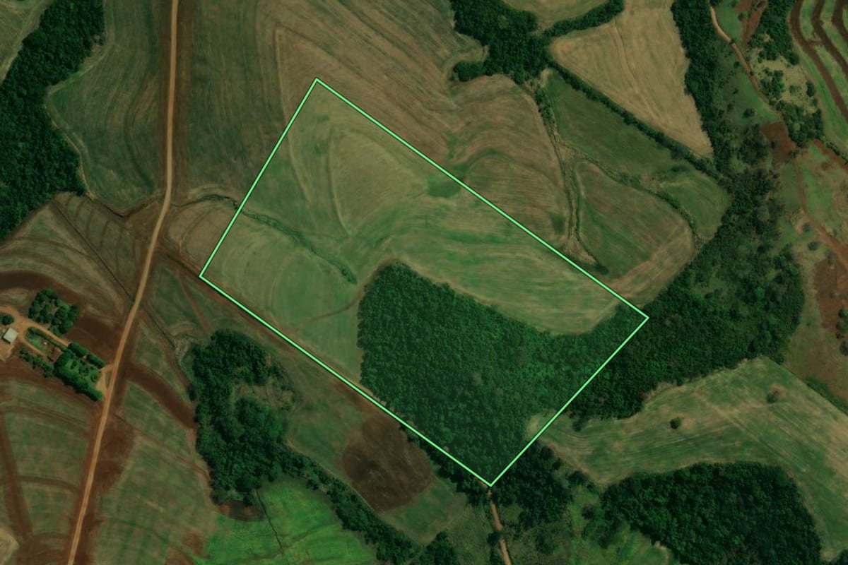 Imagem de satélite do imóvel rural em Quinta do Sol (PR), com o contorno declarado no CAR desenhado por cima.