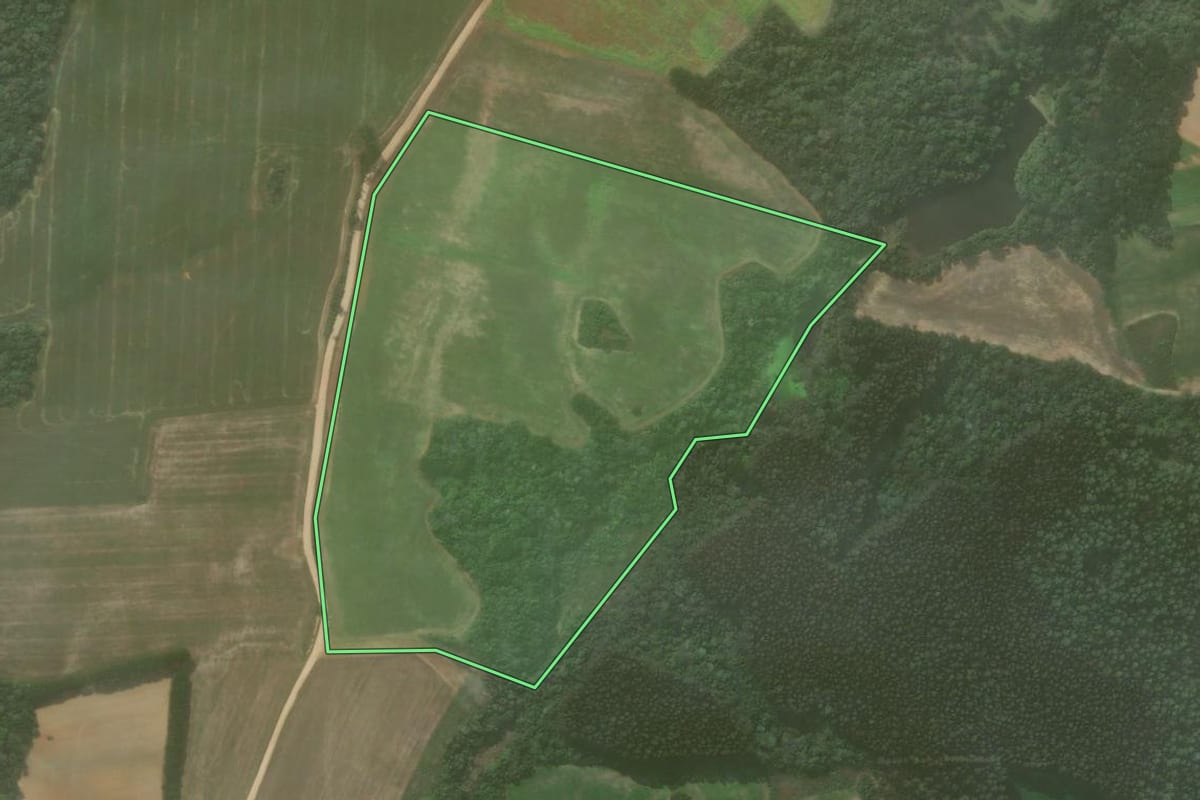 Imagem de satélite do imóvel rural em Quitandinha (PR), com o contorno declarado no CAR desenhado por cima.