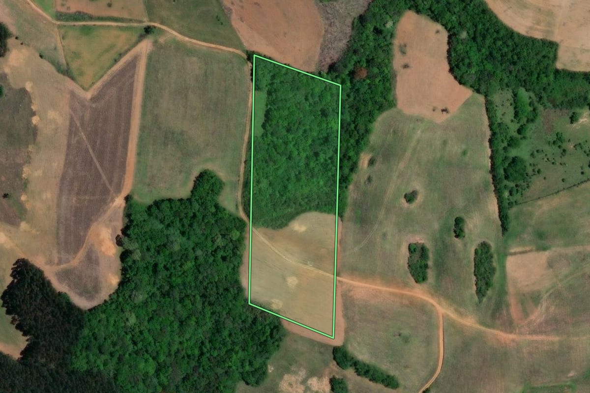 Imagem de satélite do imóvel rural em Quitandinha (PR), com o contorno declarado no CAR desenhado por cima.