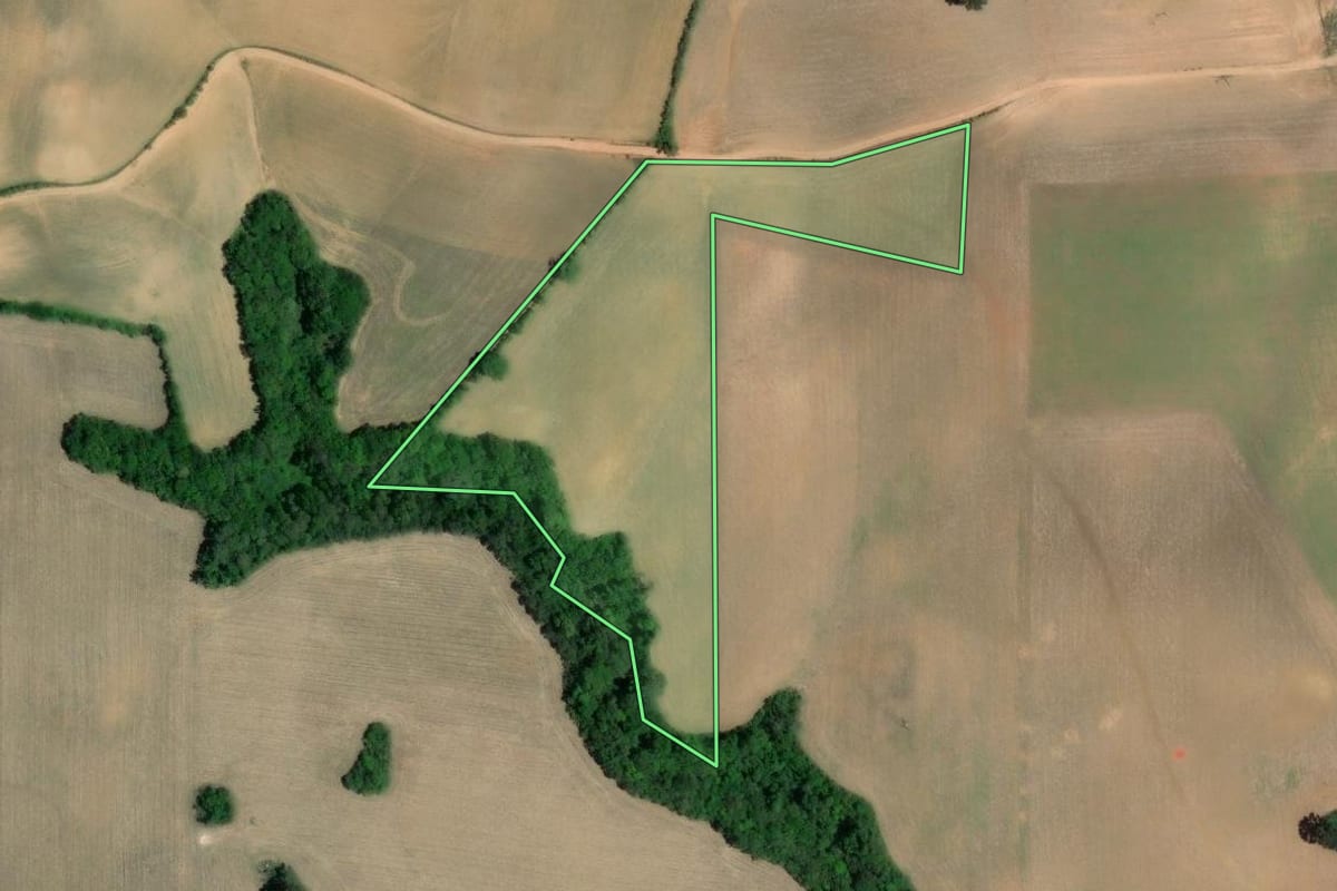 Imagem de satélite do imóvel rural em Quitandinha (PR), com o contorno declarado no CAR desenhado por cima.