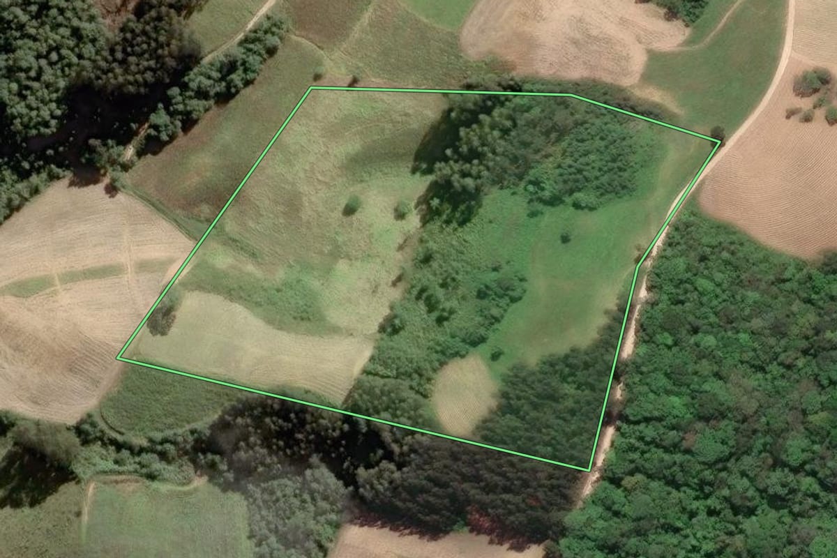 Imagem de satélite do imóvel rural em Quitandinha (PR), com o contorno declarado no CAR desenhado por cima.
