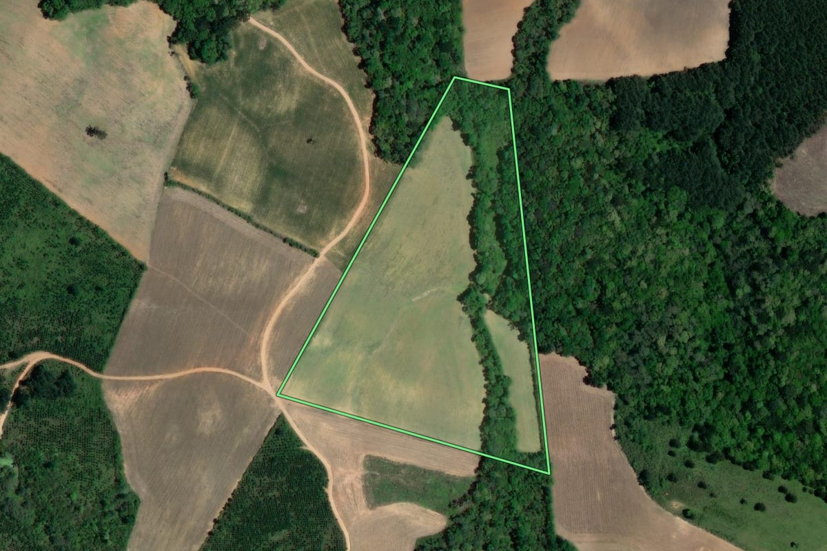 Imagem de satélite do imóvel rural em Quitandinha (PR), com o contorno declarado no CAR desenhado por cima.