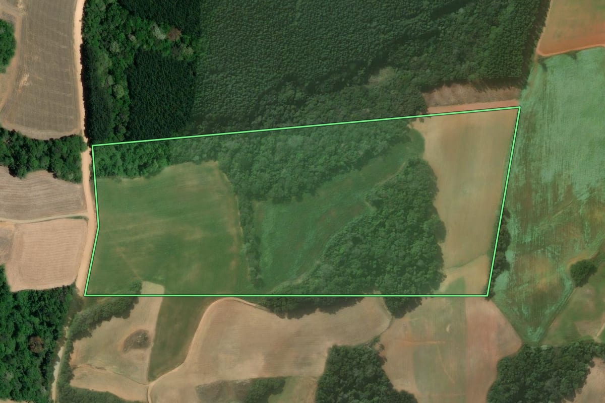 Imagem de satélite do imóvel rural em Quitandinha (PR), com o contorno declarado no CAR desenhado por cima.
