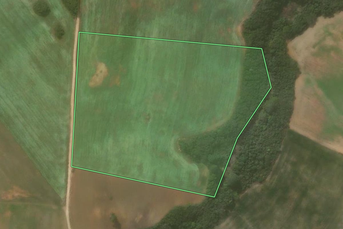 Imagem de satélite do imóvel rural em Quitandinha (PR), com o contorno declarado no CAR desenhado por cima.