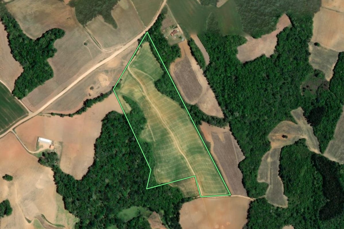 Imagem de satélite do imóvel rural em Quitandinha (PR), com o contorno declarado no CAR desenhado por cima.