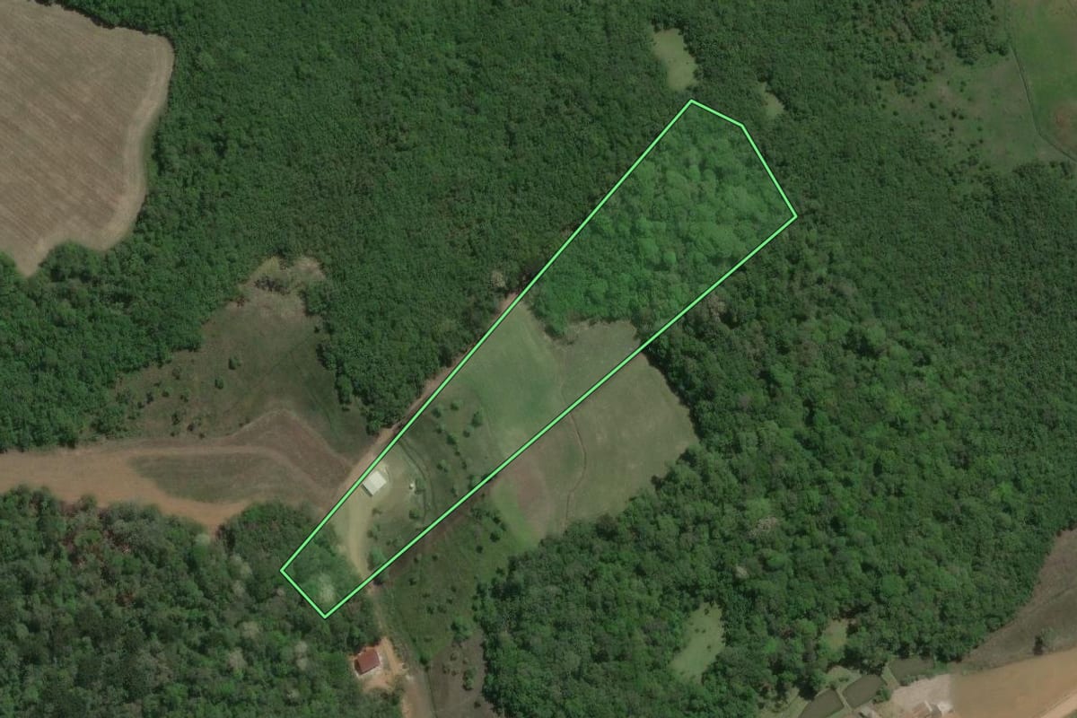 Imagem de satélite do imóvel rural em Quitandinha (PR), com o contorno declarado no CAR desenhado por cima.