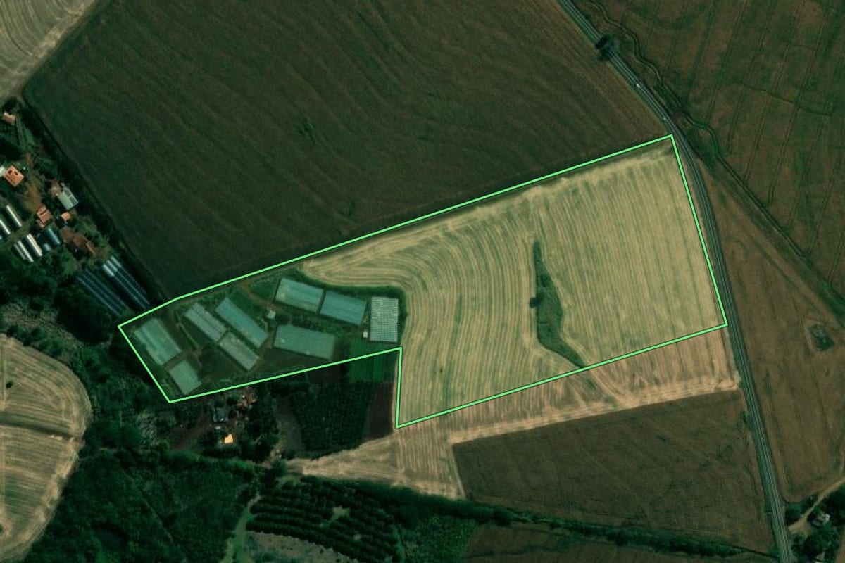 Imagem de satélite do imóvel rural em Rancho Alegre (PR), com o contorno declarado no CAR desenhado por cima.