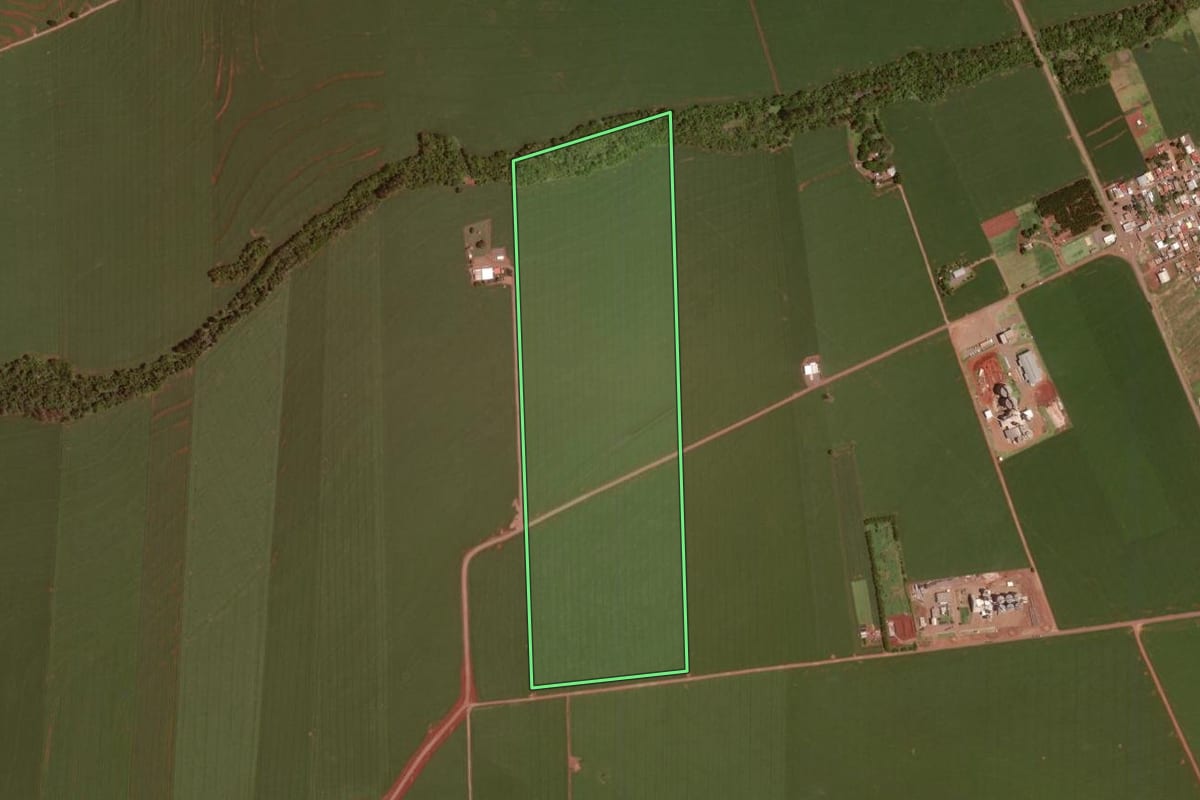 Imagem de satélite do imóvel rural em Rancho Alegre D'Oeste (PR), com o contorno declarado no CAR desenhado por cima.