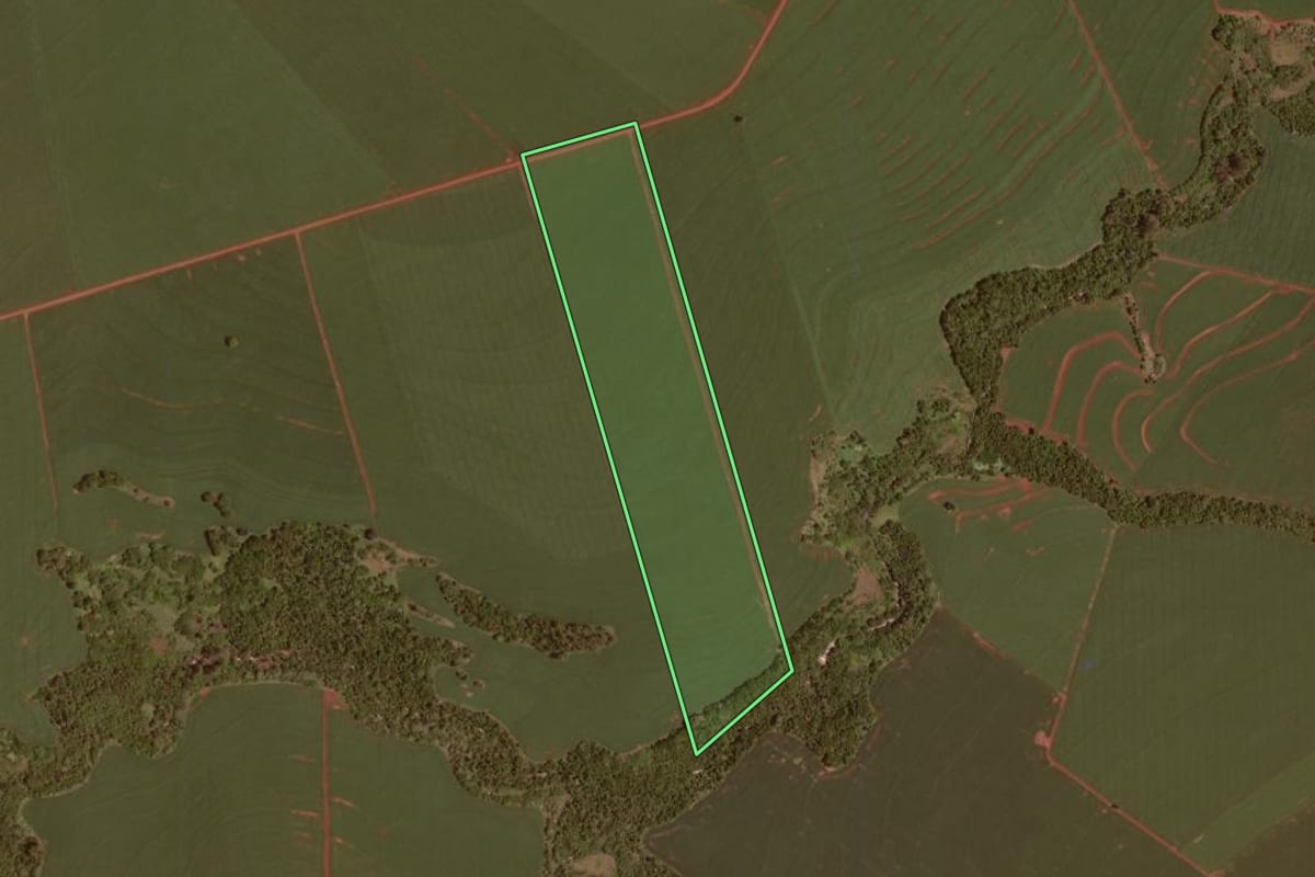 Imagem de satélite do imóvel rural em Rancho Alegre D'Oeste (PR), com o contorno declarado no CAR desenhado por cima.