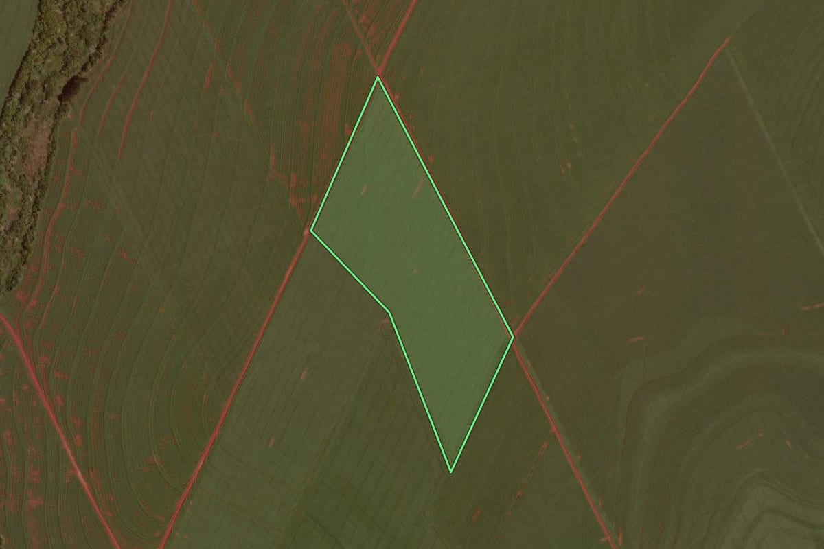 Imagem de satélite do imóvel rural em Rancho Alegre D'Oeste (PR), com o contorno declarado no CAR desenhado por cima.