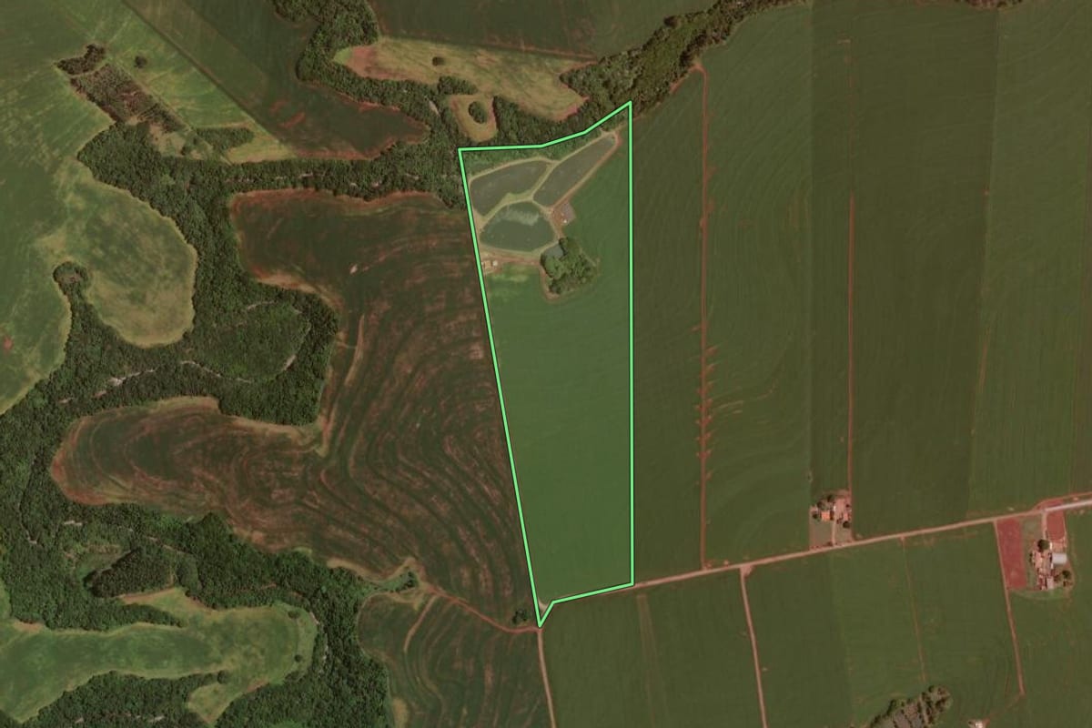 Imagem de satélite do imóvel rural em Rancho Alegre D'Oeste (PR), com o contorno declarado no CAR desenhado por cima.