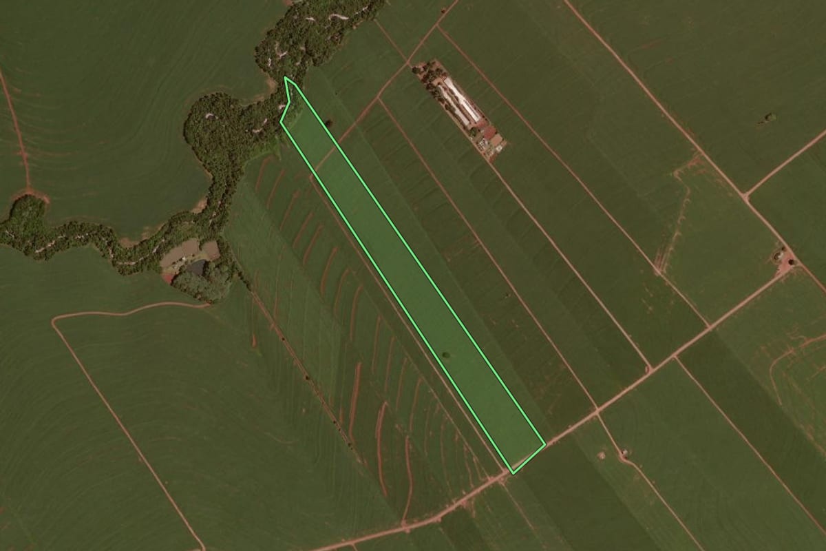 Imagem de satélite do imóvel rural em Rancho Alegre D'Oeste (PR), com o contorno declarado no CAR desenhado por cima.