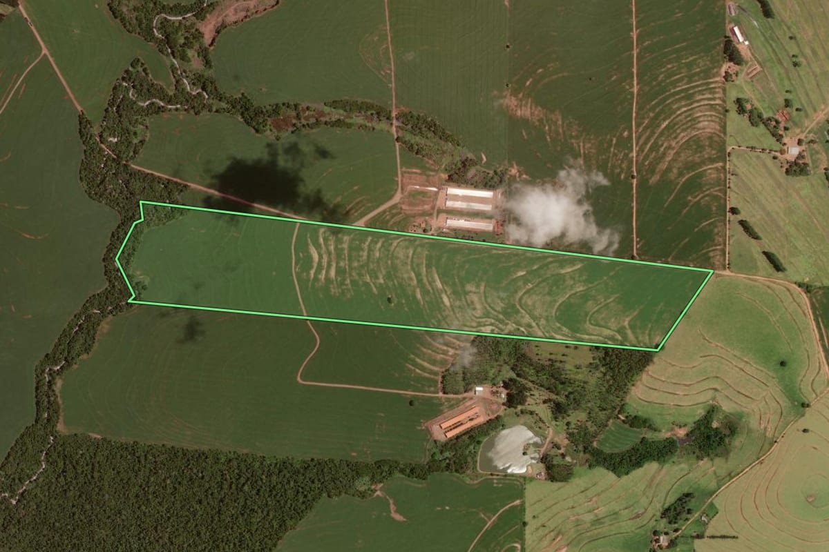 Imagem de satélite do imóvel rural em Rancho Alegre D'Oeste (PR), com o contorno declarado no CAR desenhado por cima.