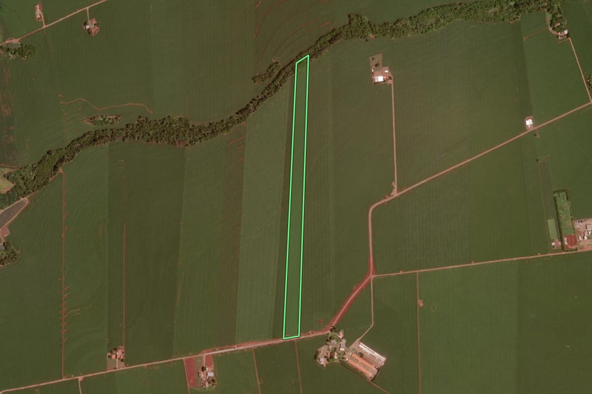 Imagem de satélite do imóvel rural em Rancho Alegre D'Oeste (PR), com o contorno declarado no CAR desenhado por cima.
