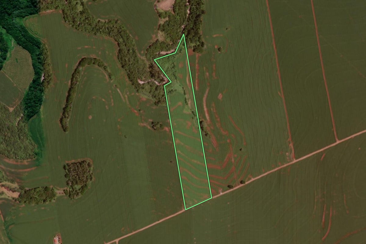 Imagem de satélite do imóvel rural em Rancho Alegre D'Oeste (PR), com o contorno declarado no CAR desenhado por cima.