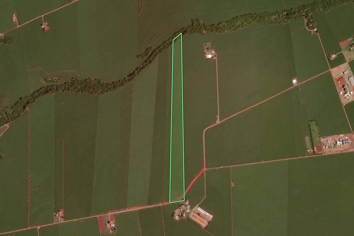 Imagem de satélite do imóvel rural em Rancho Alegre D'Oeste (PR), com o contorno declarado no CAR desenhado por cima.