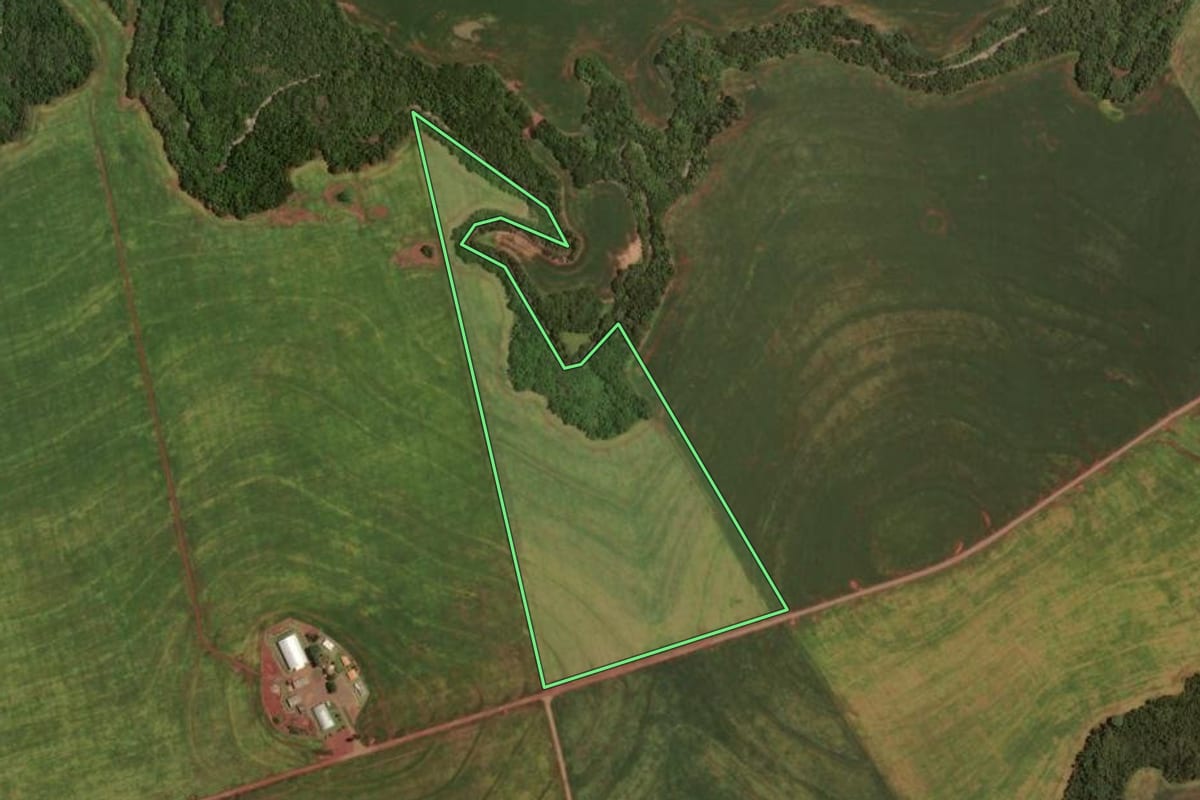 Imagem de satélite do imóvel rural em Rancho Alegre D'Oeste (PR), com o contorno declarado no CAR desenhado por cima.