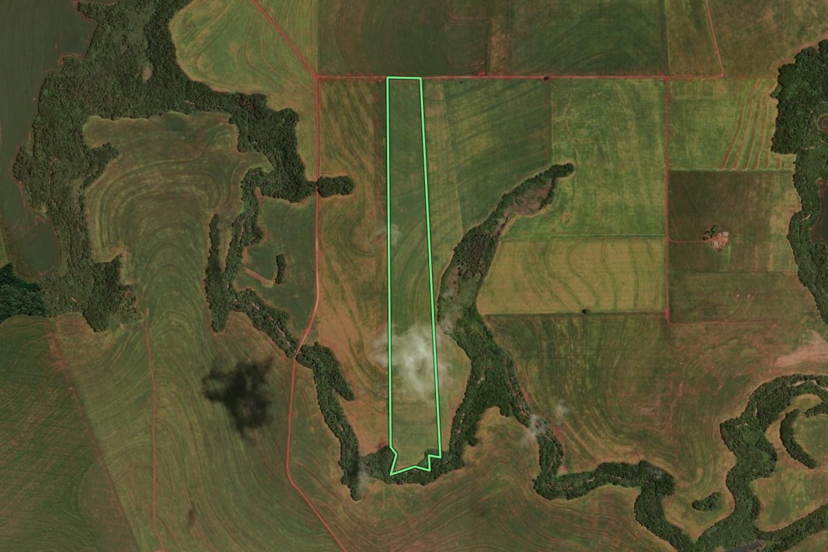 Imagem de satélite do imóvel rural em Rancho Alegre D'Oeste (PR), com o contorno declarado no CAR desenhado por cima.